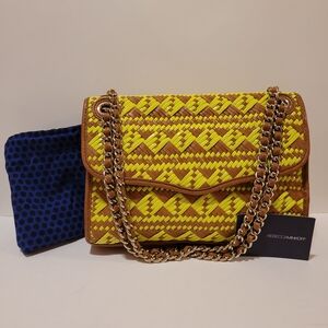 Rebecca Minkoff Brown Neon Green Leather Woven Chain Shoulder Bag & Storage Bag